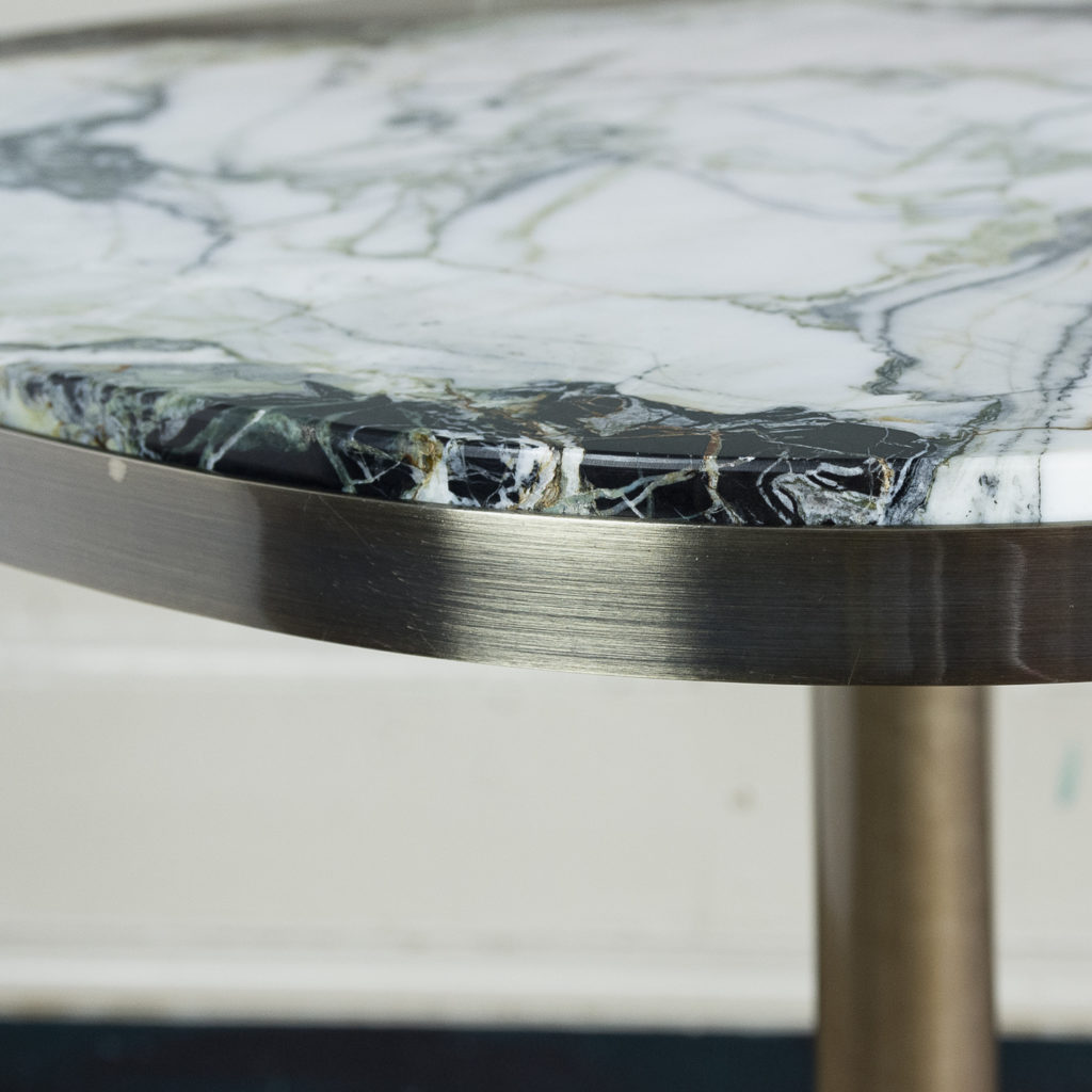 Brushed steel and marble restaurant tables,-139911