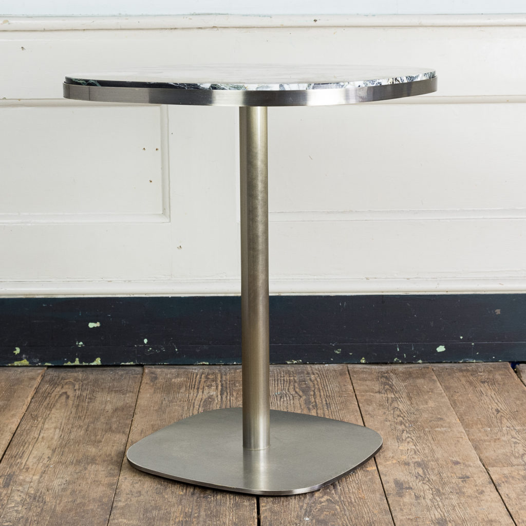 Brushed steel and marble restaurant tables,-139914