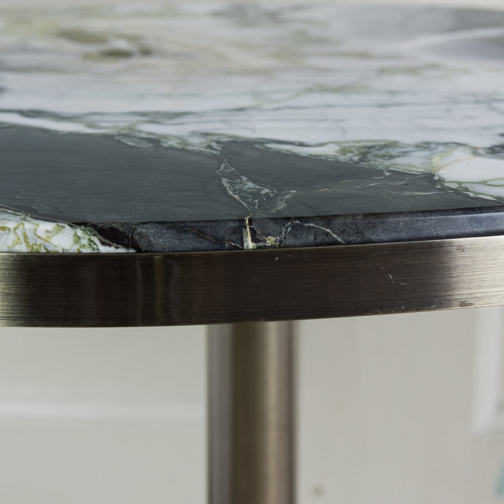 Brushed steel and marble restaurant tables,-139926