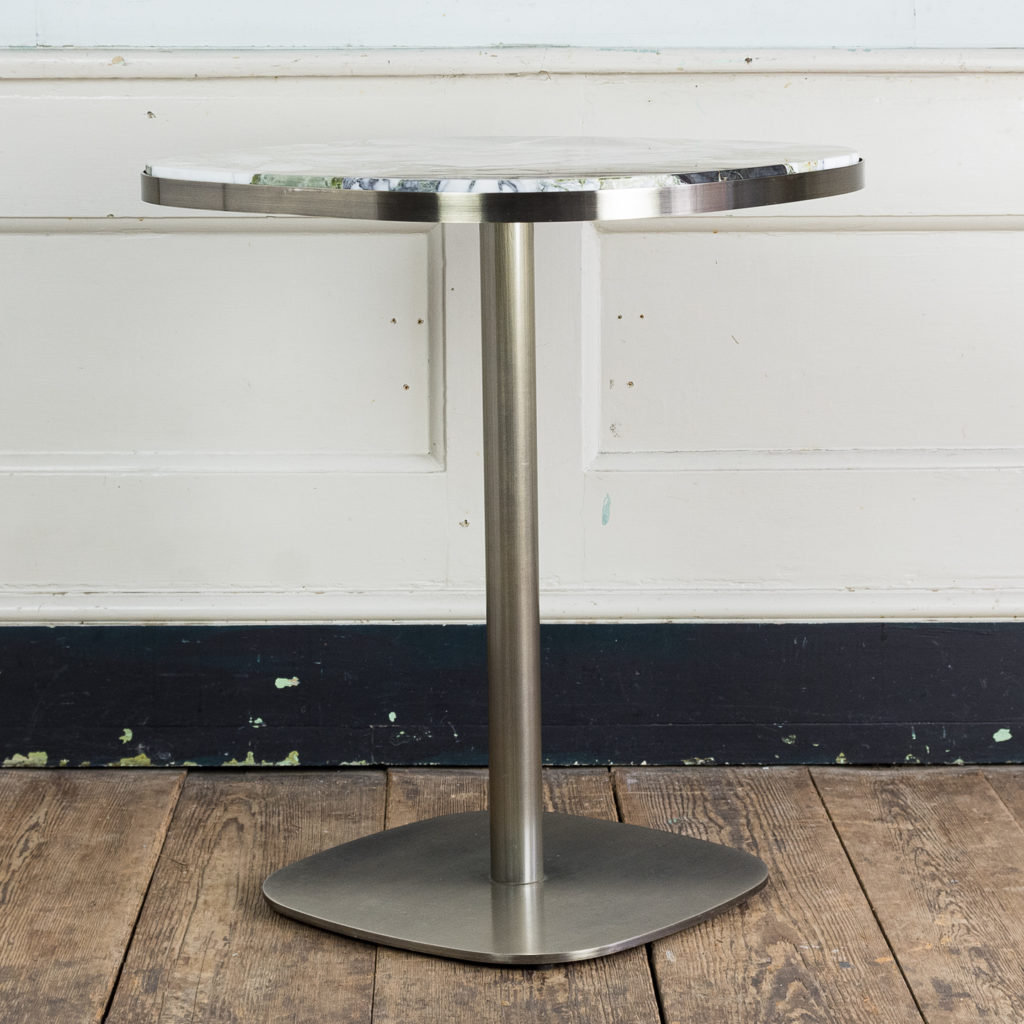 Brushed steel and marble restaurant tables,-139929