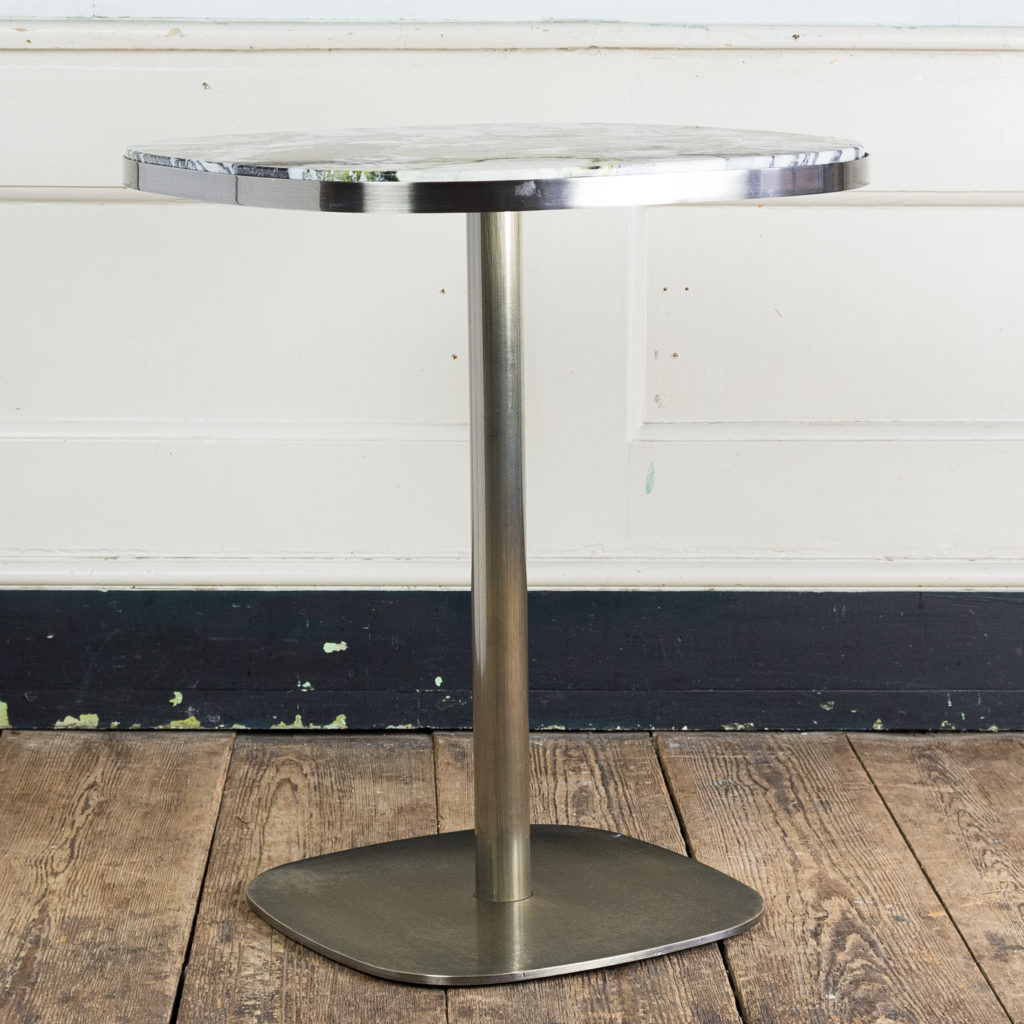 Brushed steel and marble restaurant tables,-139943