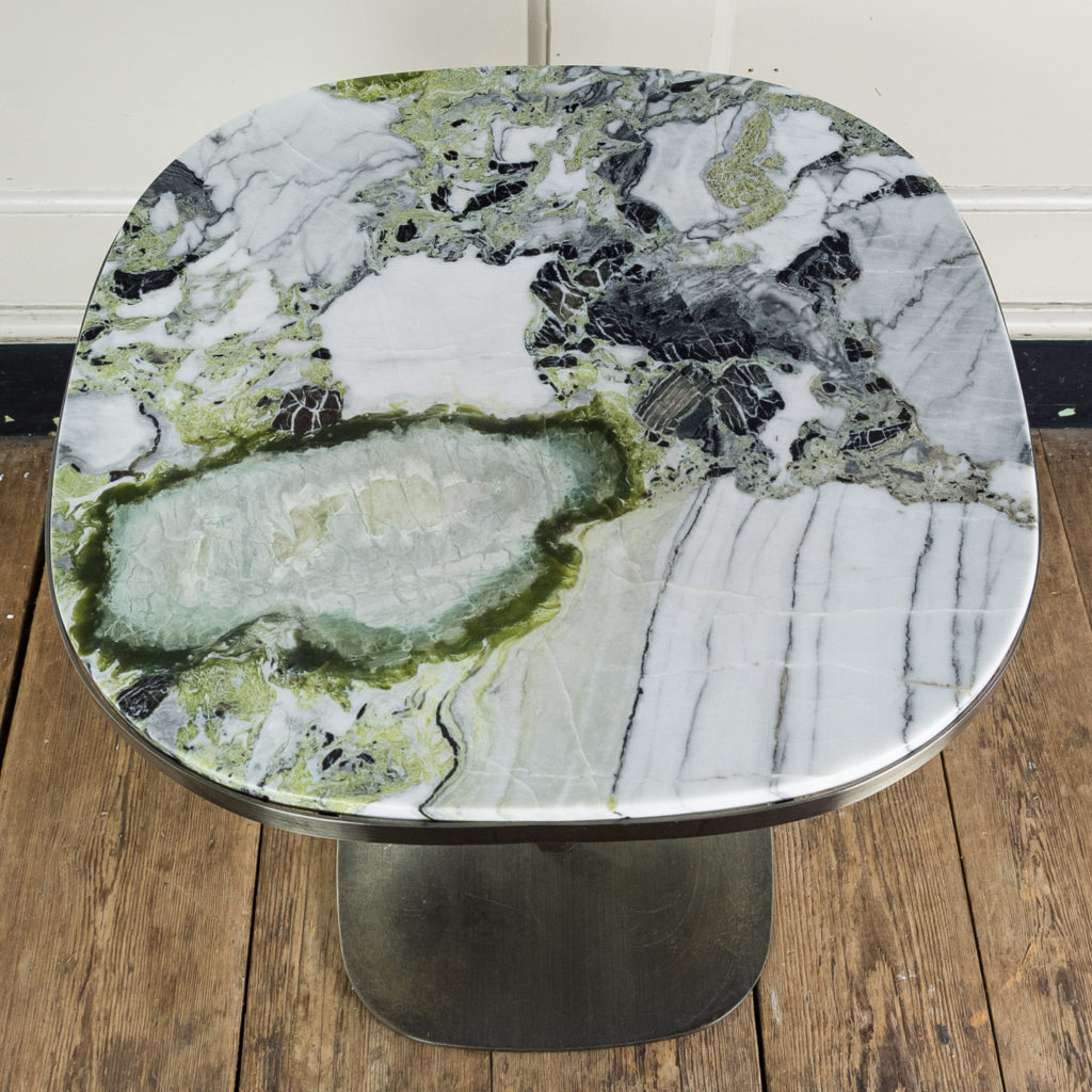 with variegated green marble tops.