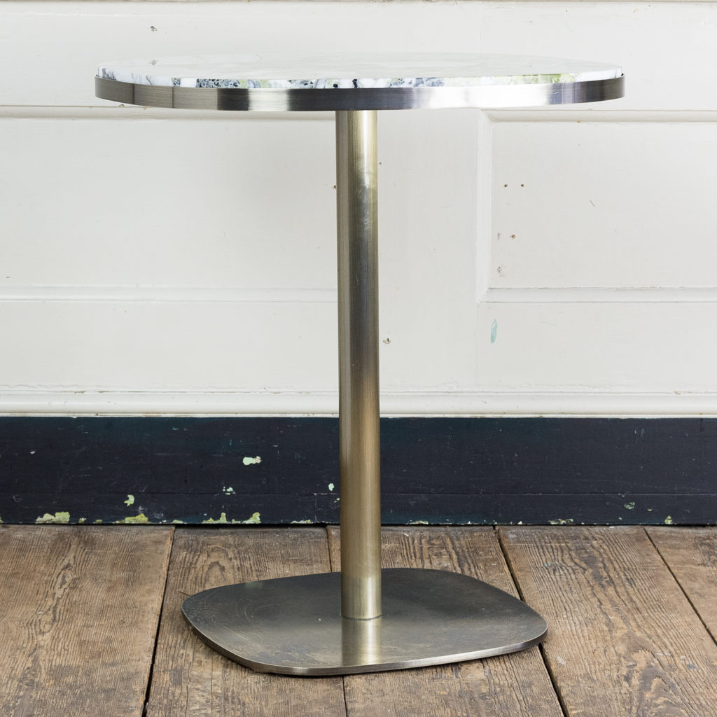 Brushed steel and marble restaurant tables,-139956