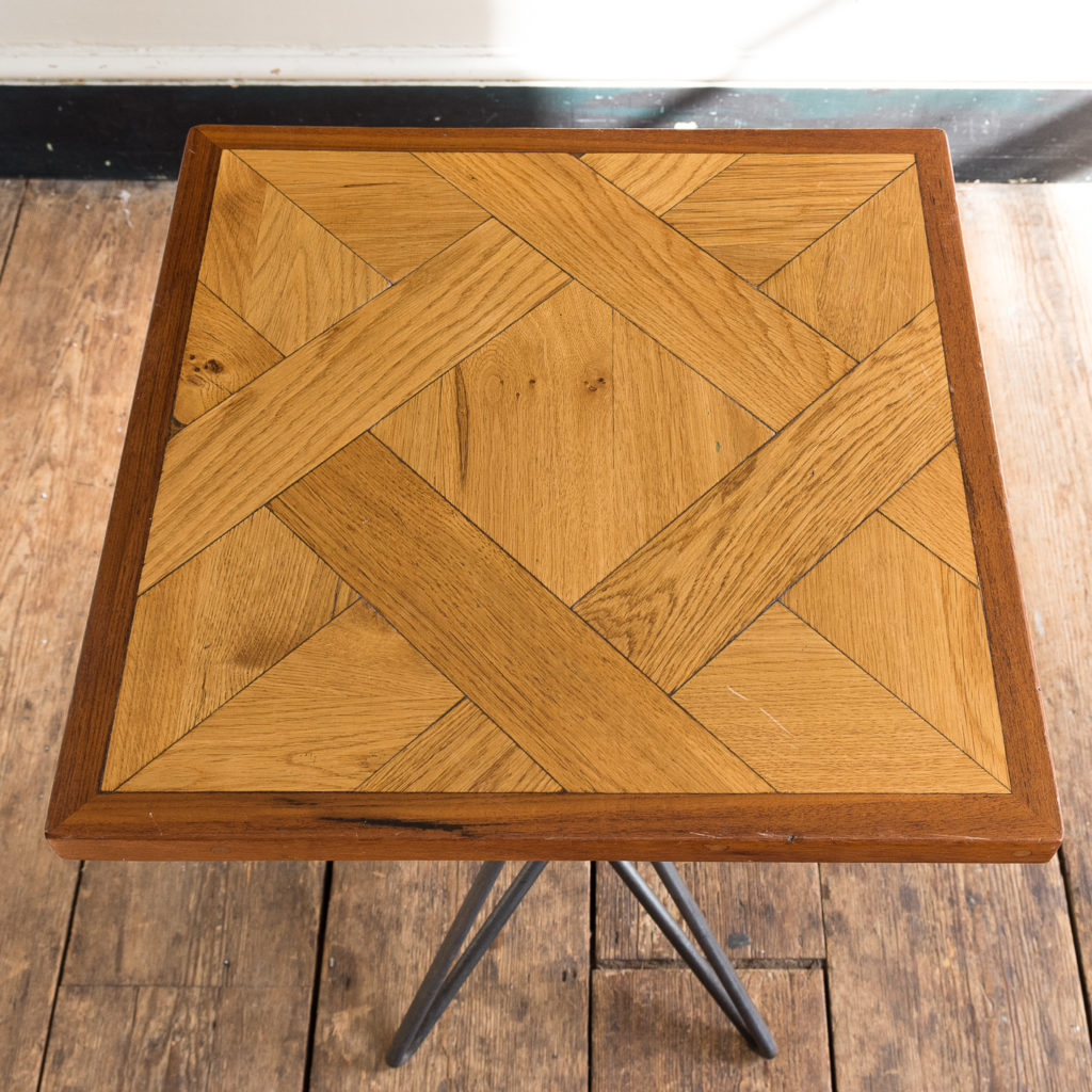 the oak parquet top with teak surround