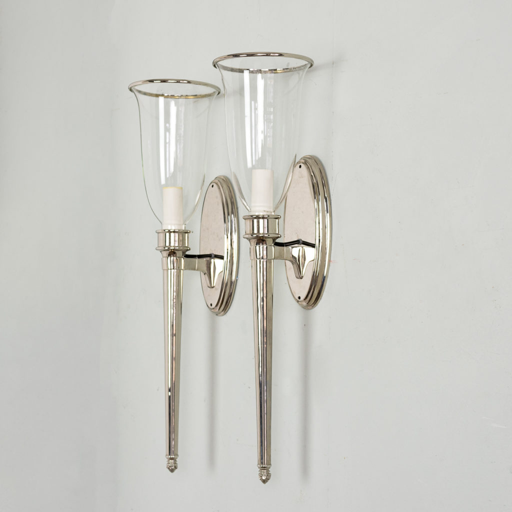 Pair of modern silver-plate wall lights,-140441