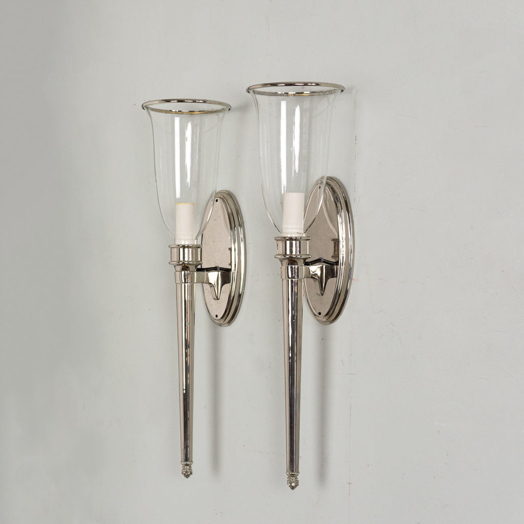 Pair of modern silver-plate wall lights,