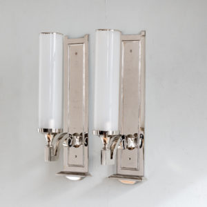 Pair of modern silver-plate storm shade wall sconces,
