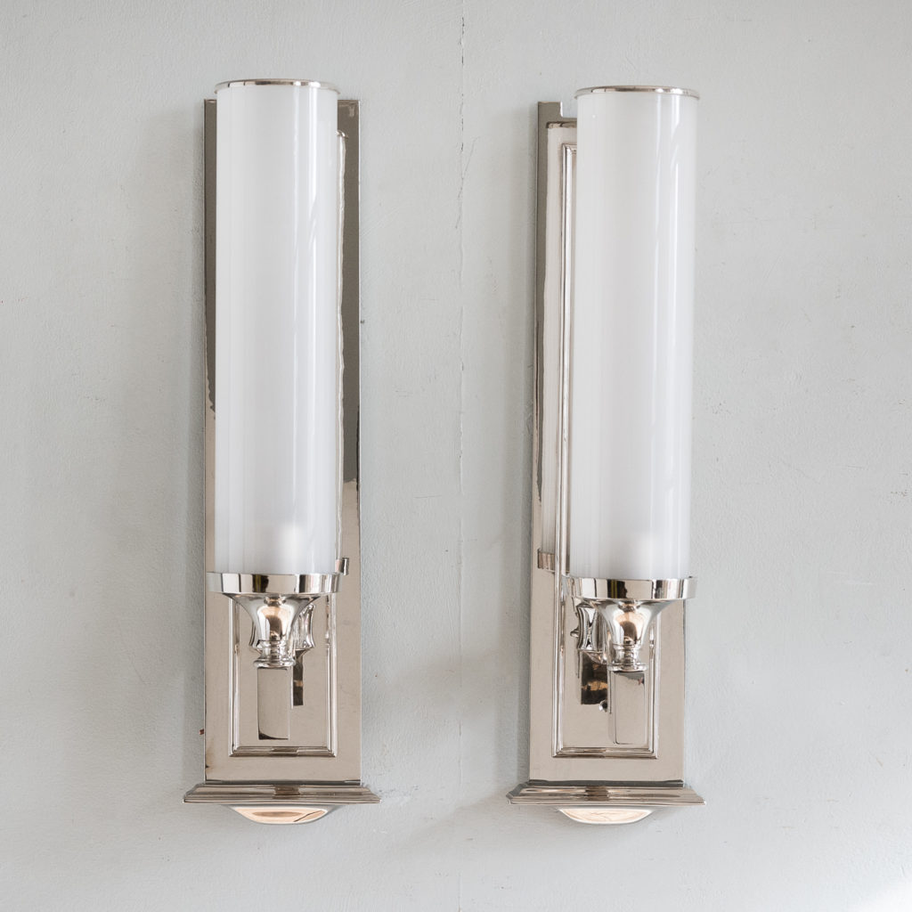 with panelled wall plate and frosted shade