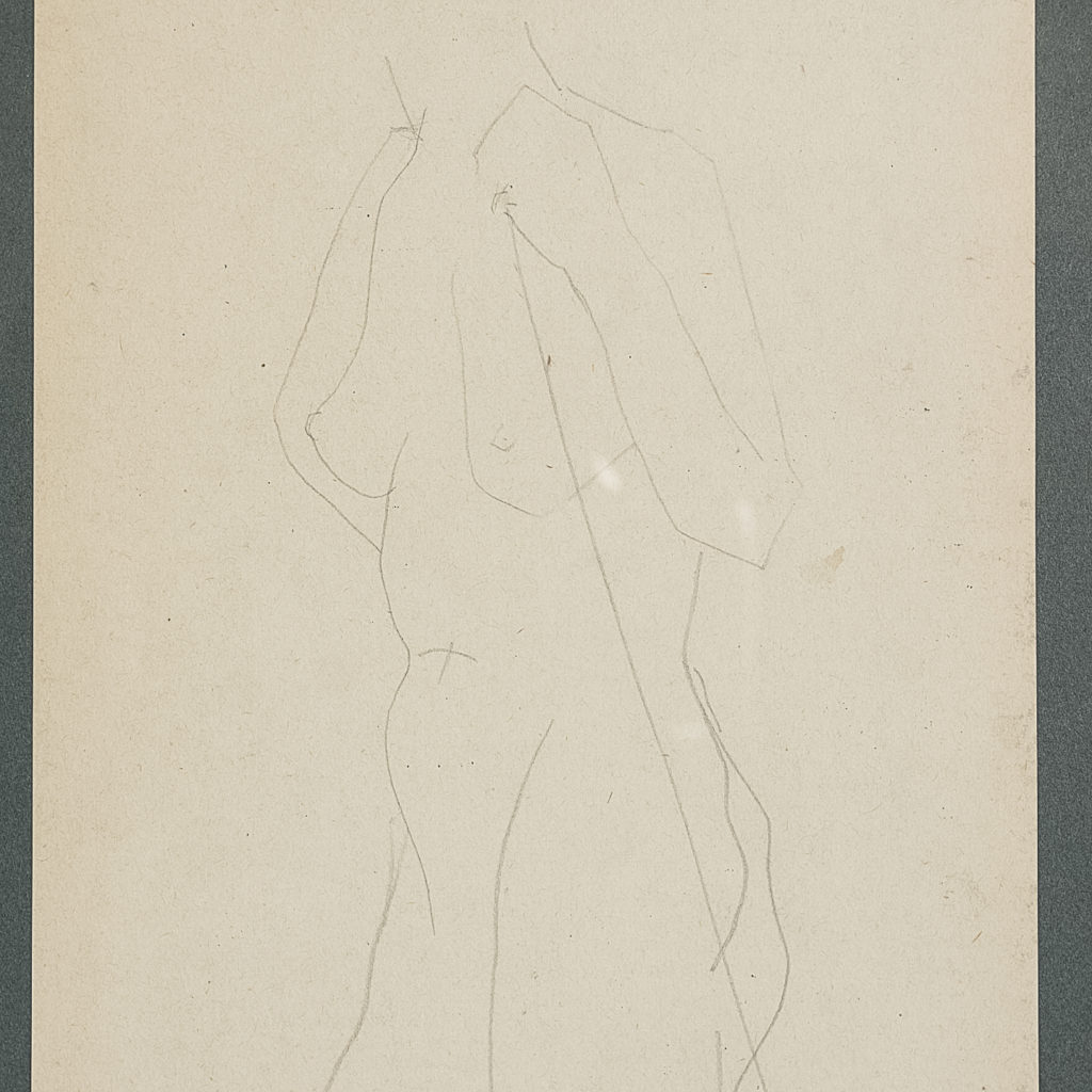 Naked artists model. Pencil sketch