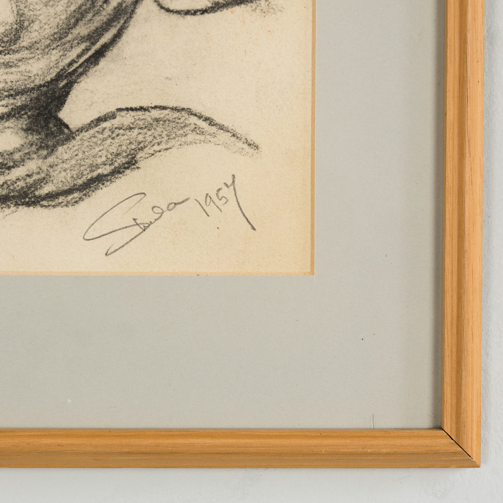 Framed study of Harry H. Corbett signed and dated 1957.