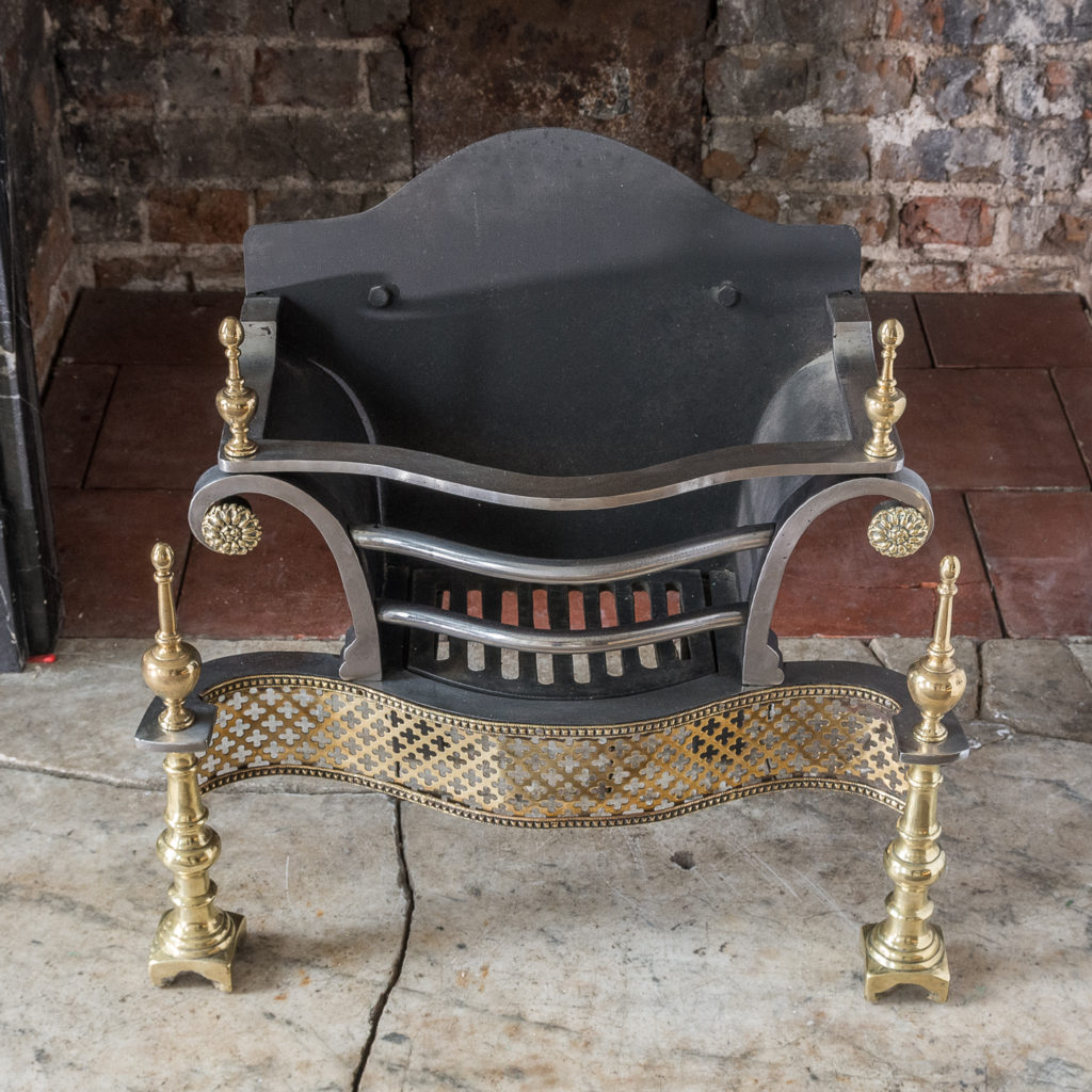 Georgian style steel, brass and iron fire grate,-140598