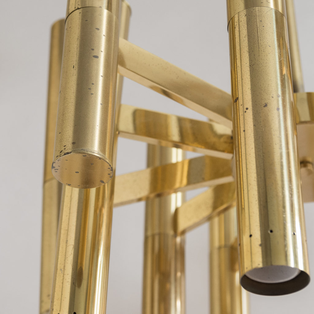 1960s Italian tubular brass chandelier,-140625