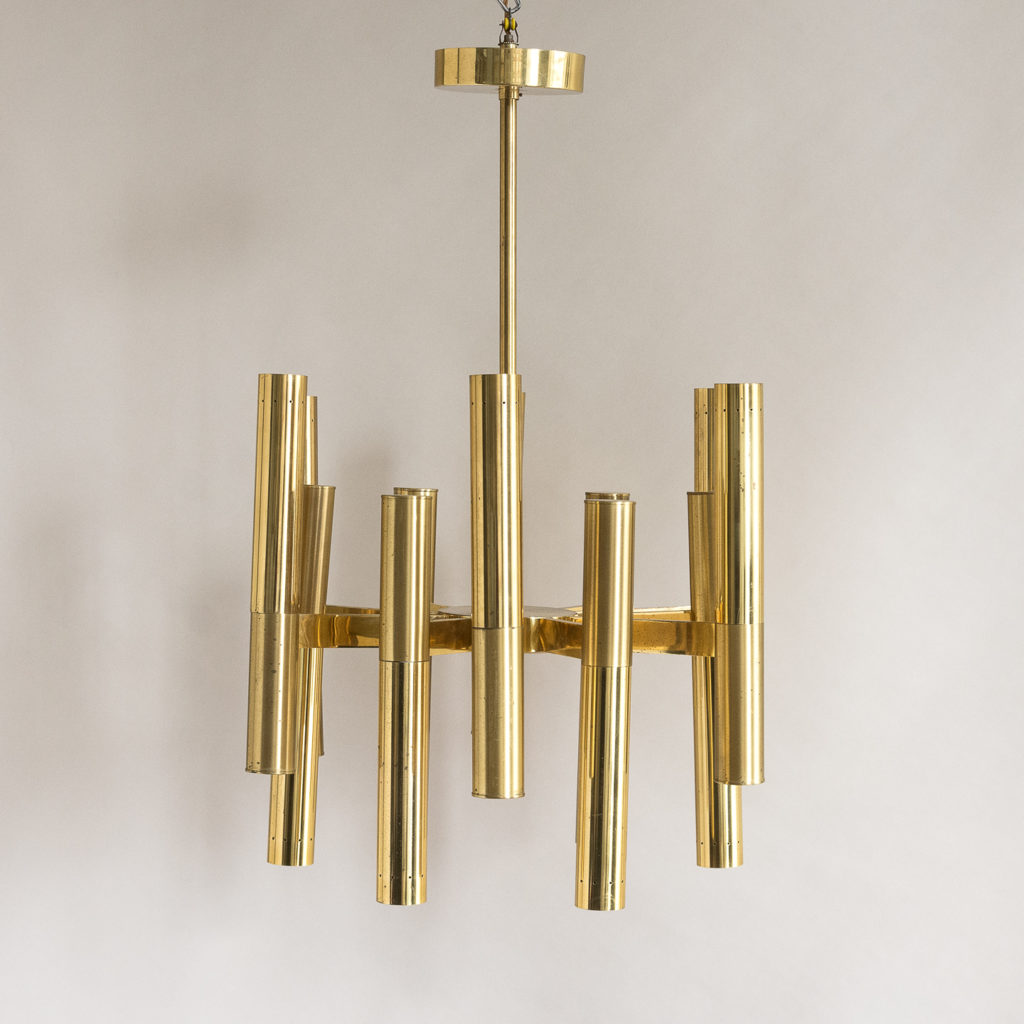 1960s Italian tubular brass chandelier,
