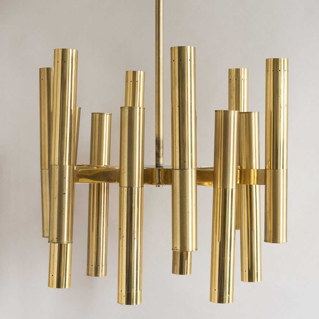 1960s Italian tubular brass chandelier,