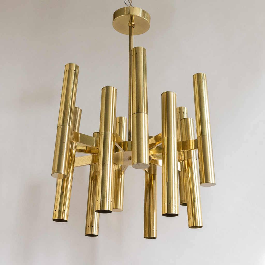 1960s Italian tubular brass chandelier,-140635
