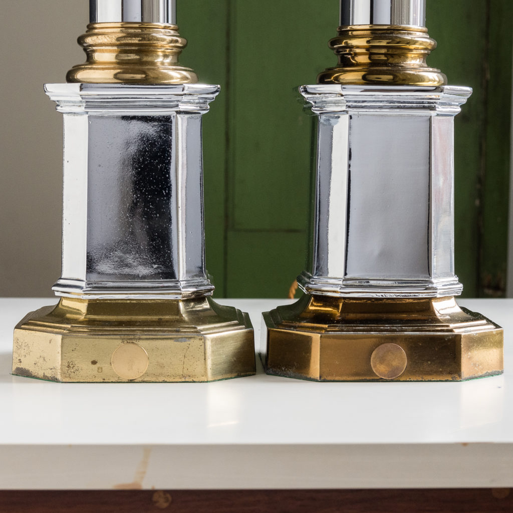 Pair of chrome and brass table lamps,-140579