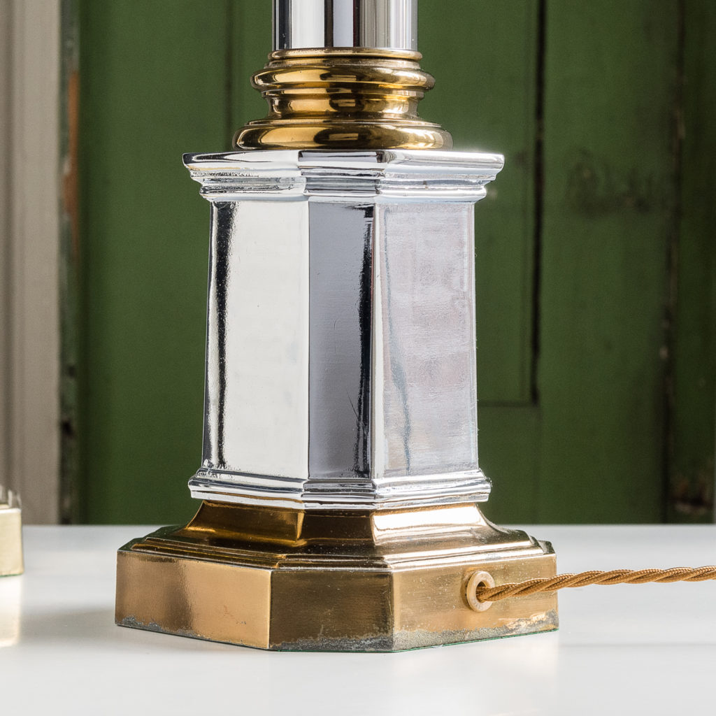 Pair of chrome and brass table lamps,-140581
