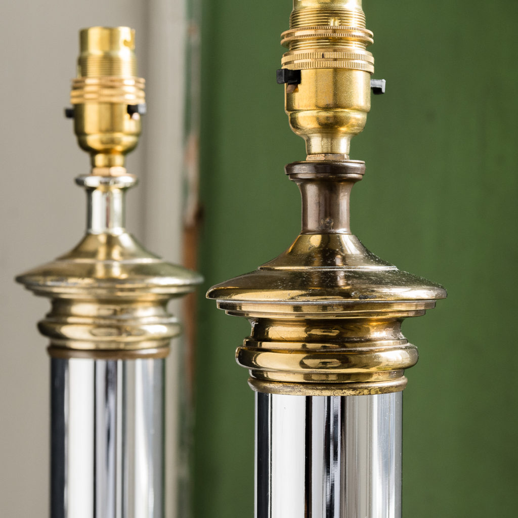 Pair of chrome and brass table lamps,-140582