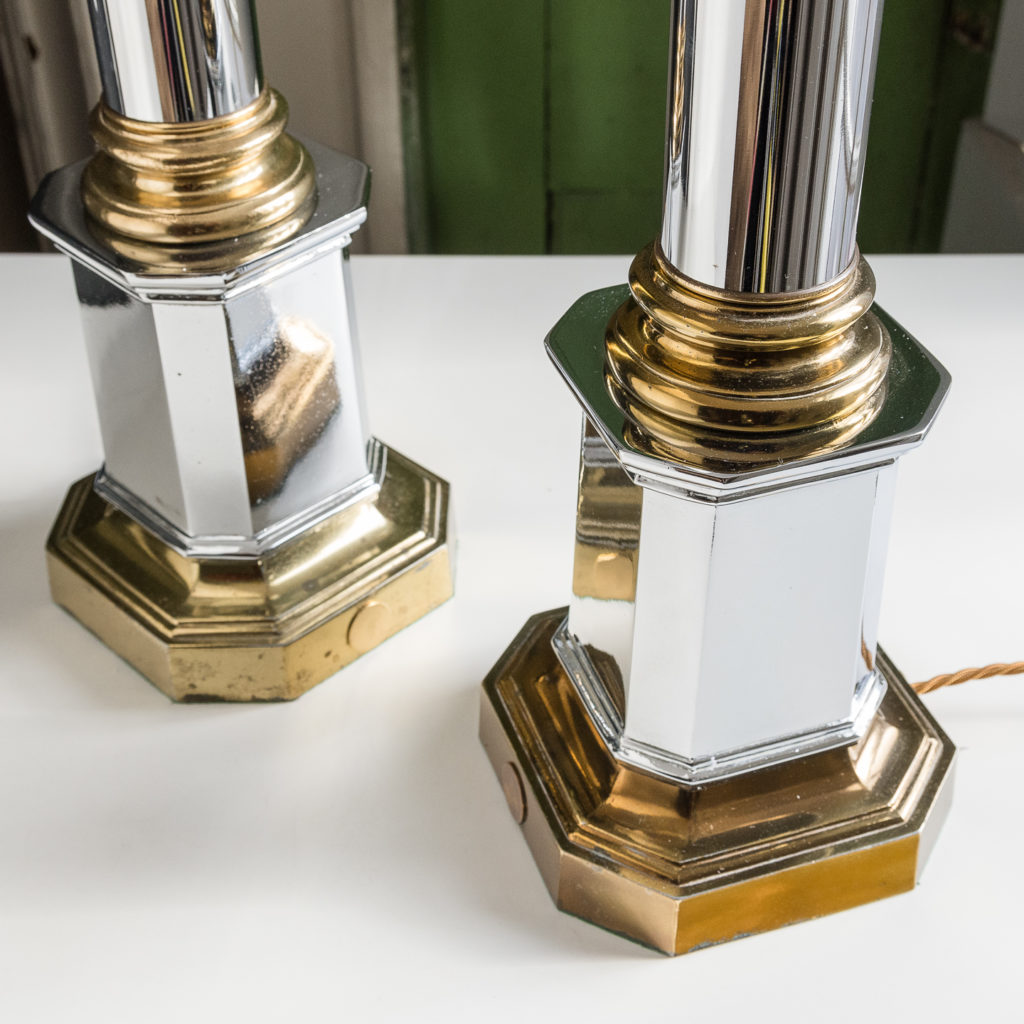 Pair of chrome and brass table lamps,-140580