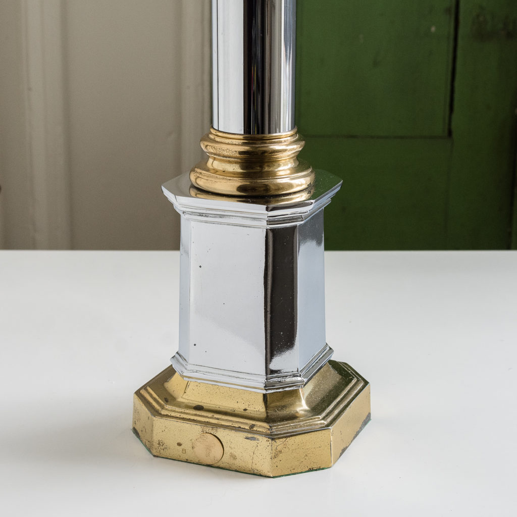 Pair of chrome and brass table lamps,-140586