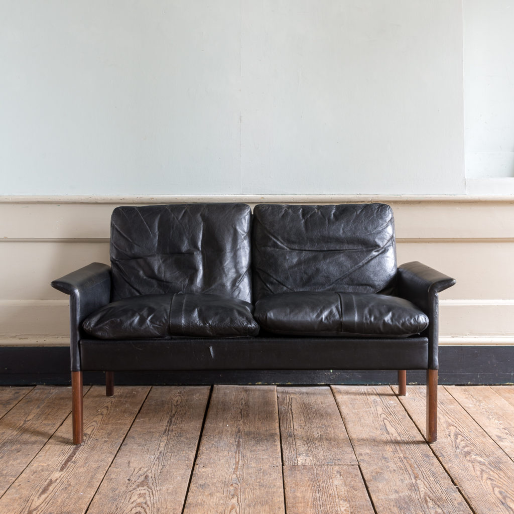 1960s Danish black leather sofa