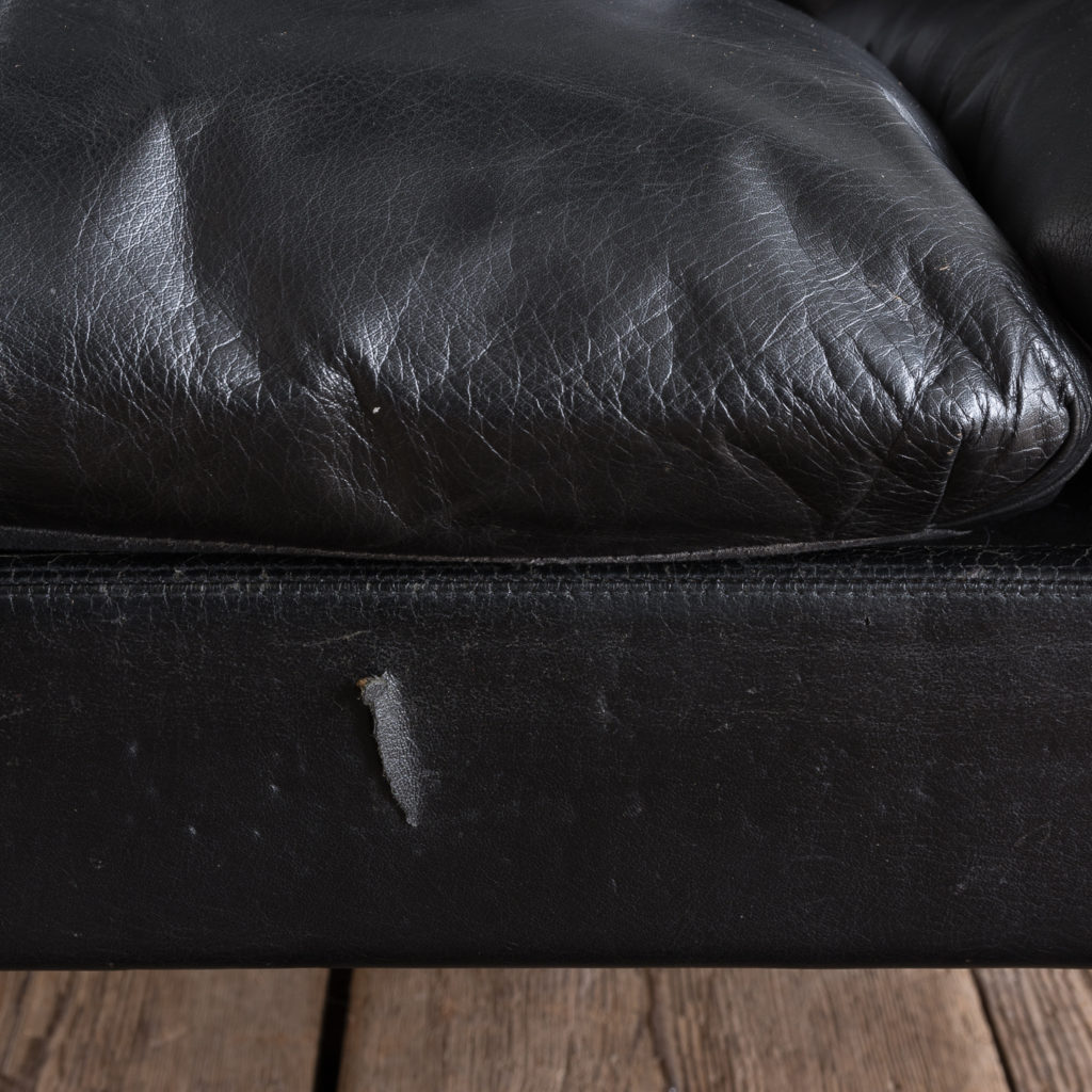 1960s Danish black leather sofa
