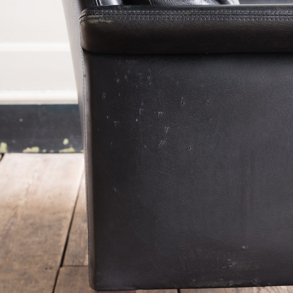 1960s Danish black leather sofa