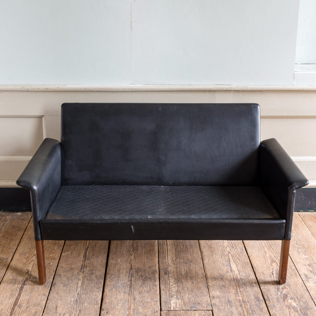 1960s Danish black leather sofa