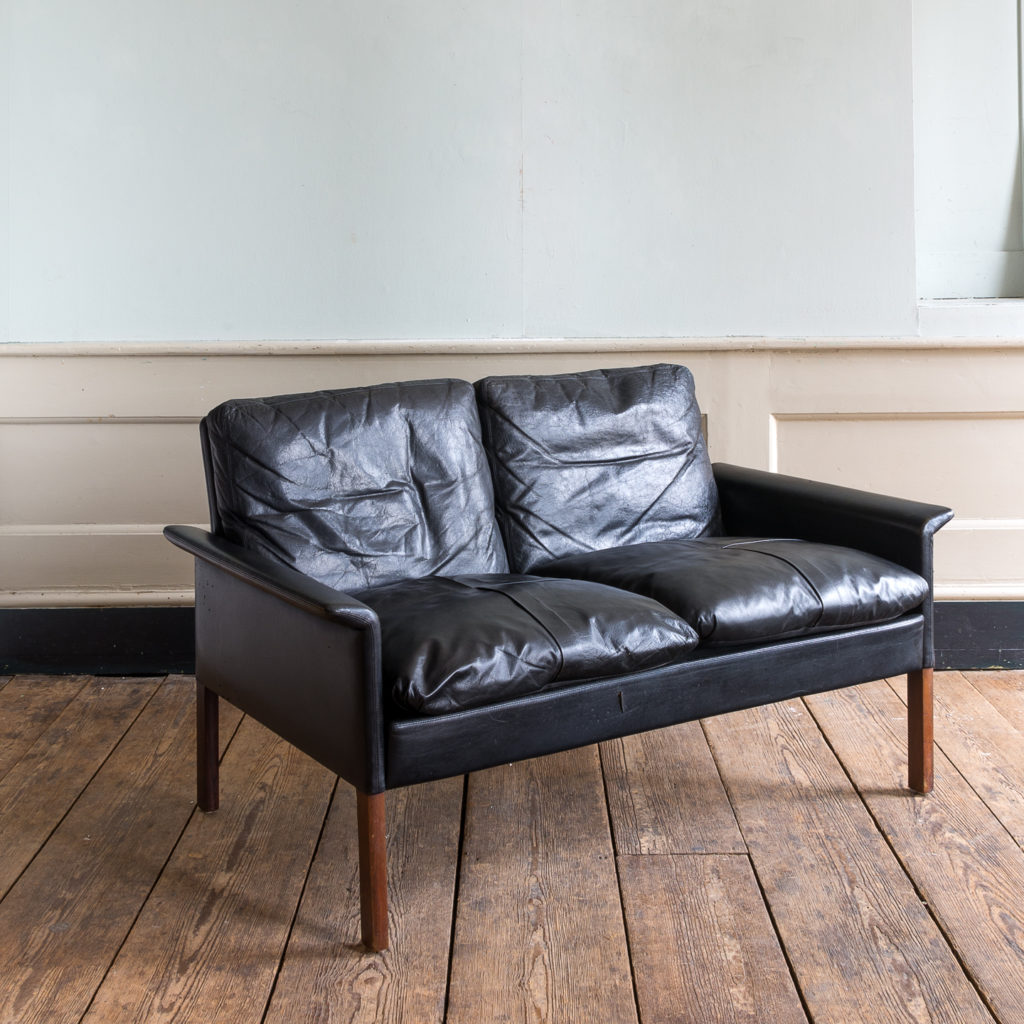 1960s Danish black leather sofa