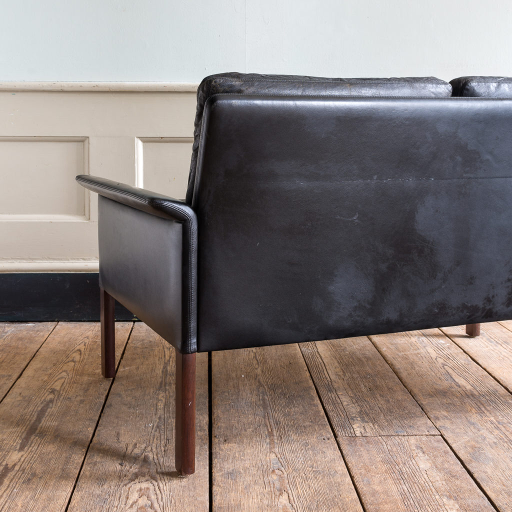 1960s Danish black leather sofa
