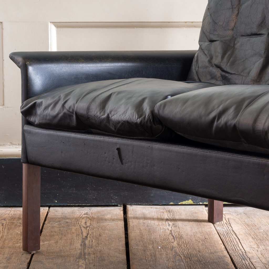 1960s Danish black leather sofa