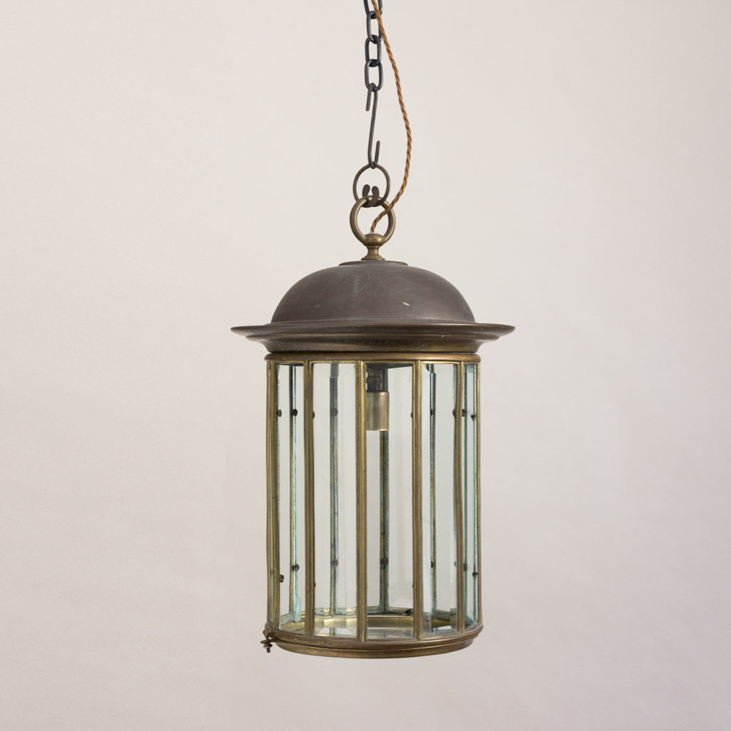 English cylindrical brass hall lantern,