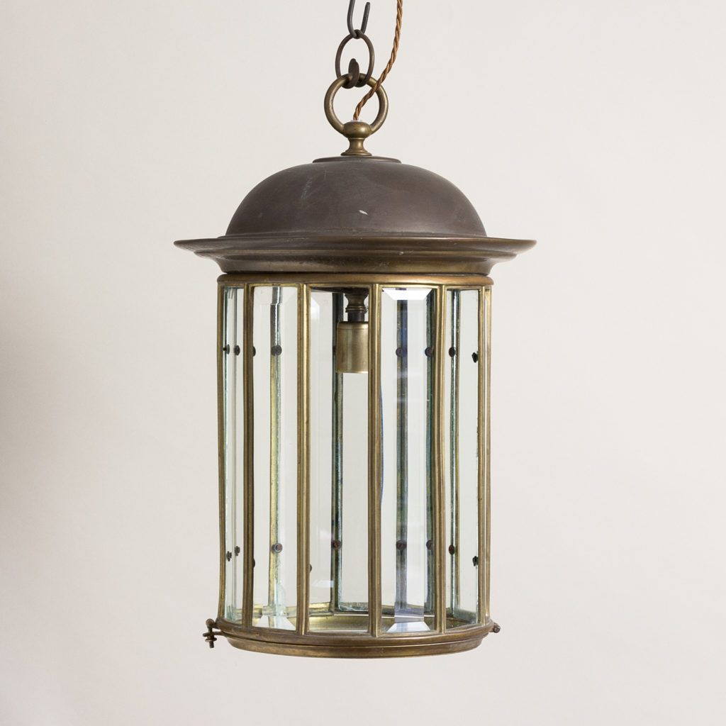 English cylindrical brass hall lantern,