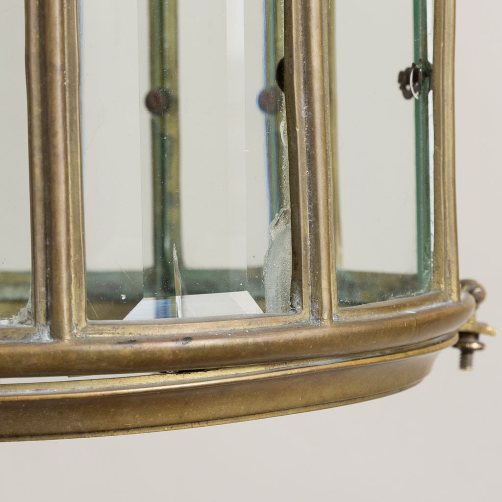 English cylindrical brass hall lantern,