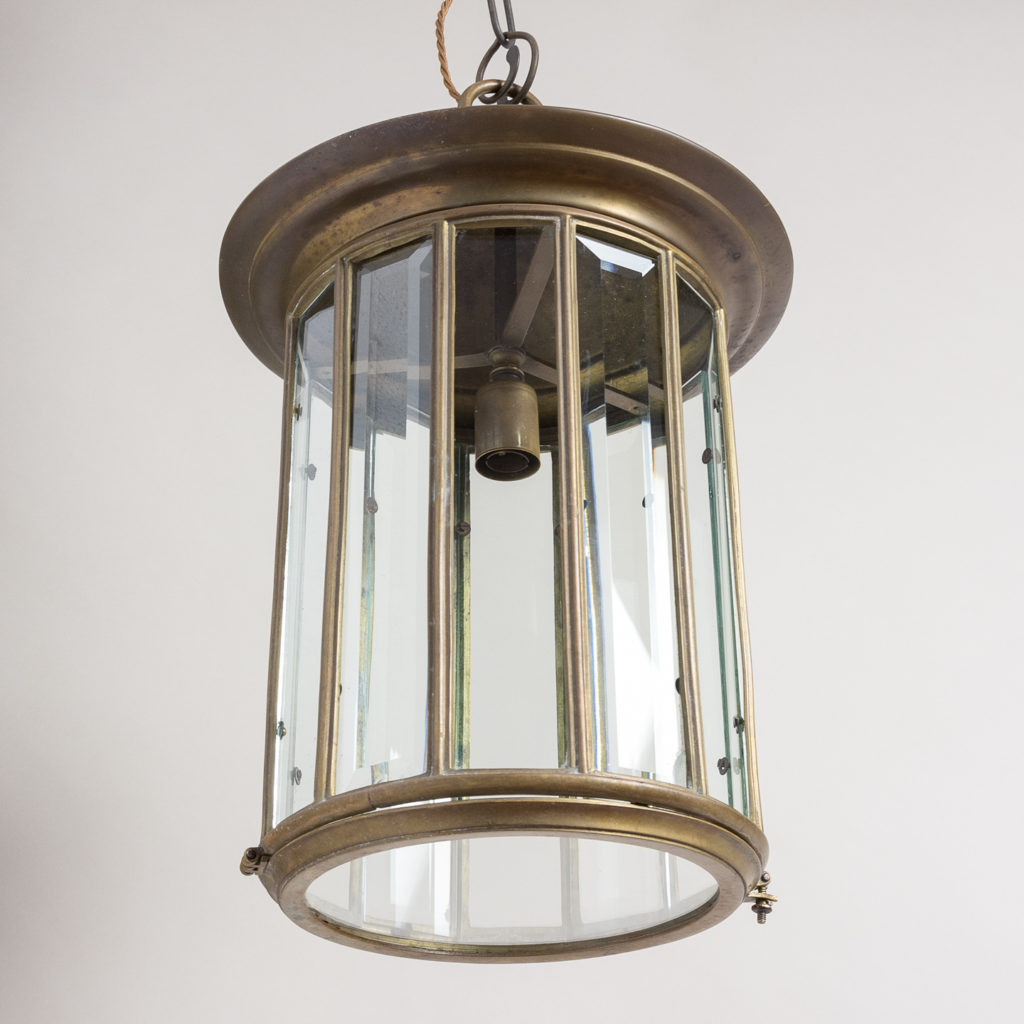 English cylindrical brass hall lantern,