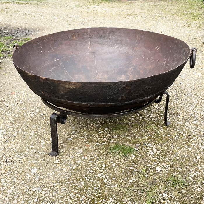An Indian Wrought Iron Kadhai Fire Pit, Cast Iron Dish Fire Pit