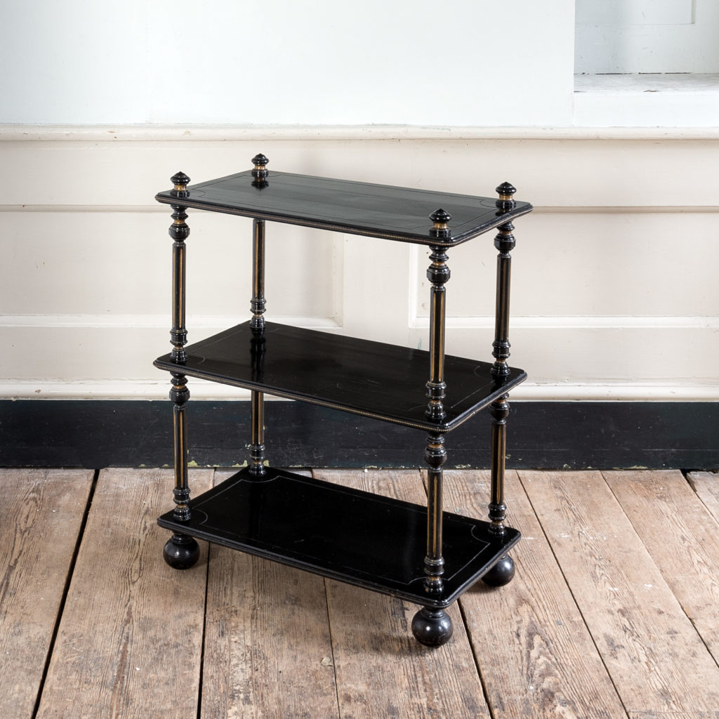 Victorian ebonised and parcel-gilt etagere