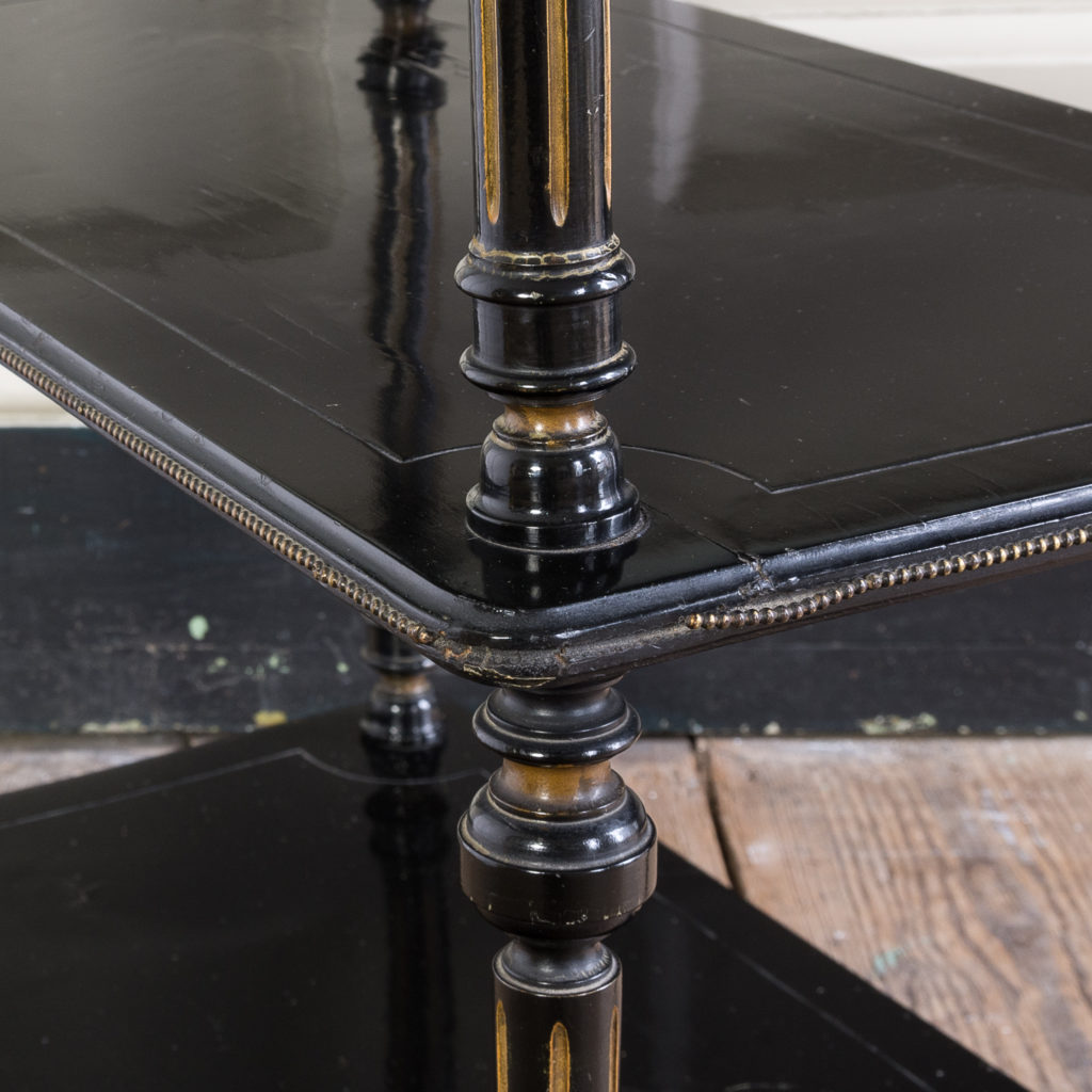 Victorian ebonised and parcel-gilt etagere