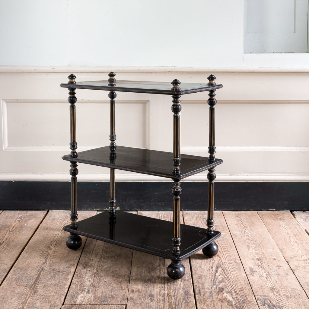 Victorian ebonised and parcel-gilt etagere