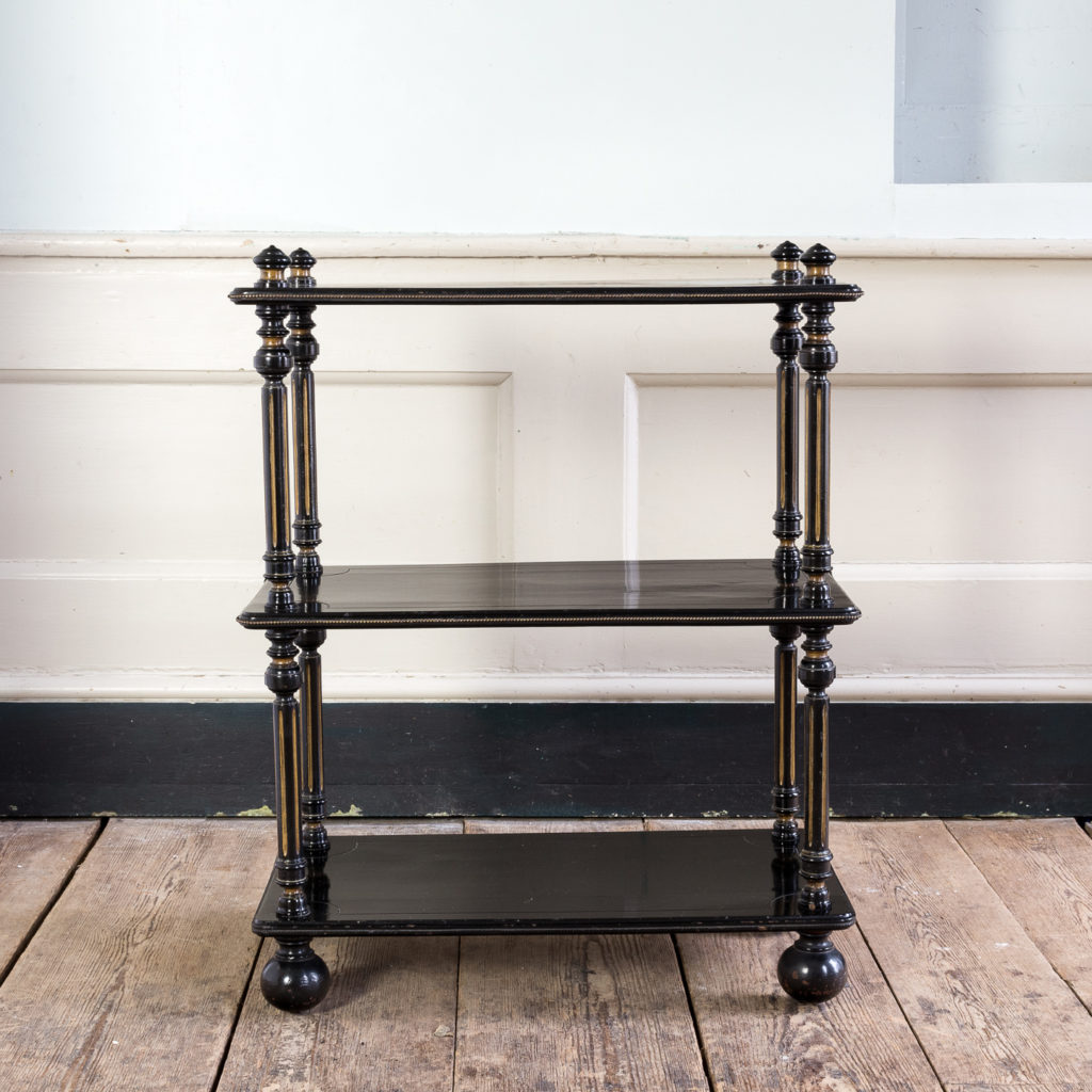 Victorian ebonised and parcel-gilt etagere