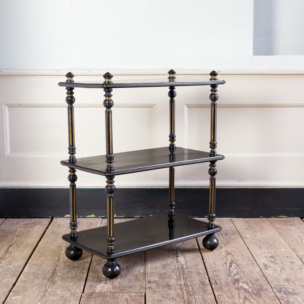 Victorian ebonised and parcel-gilt etagere