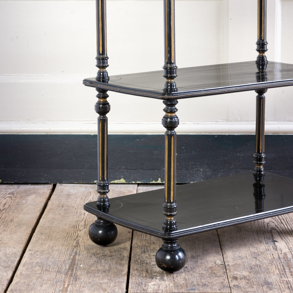 Victorian ebonised and parcel-gilt etagere