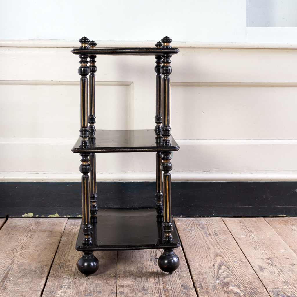 Victorian ebonised and parcel-gilt etagere