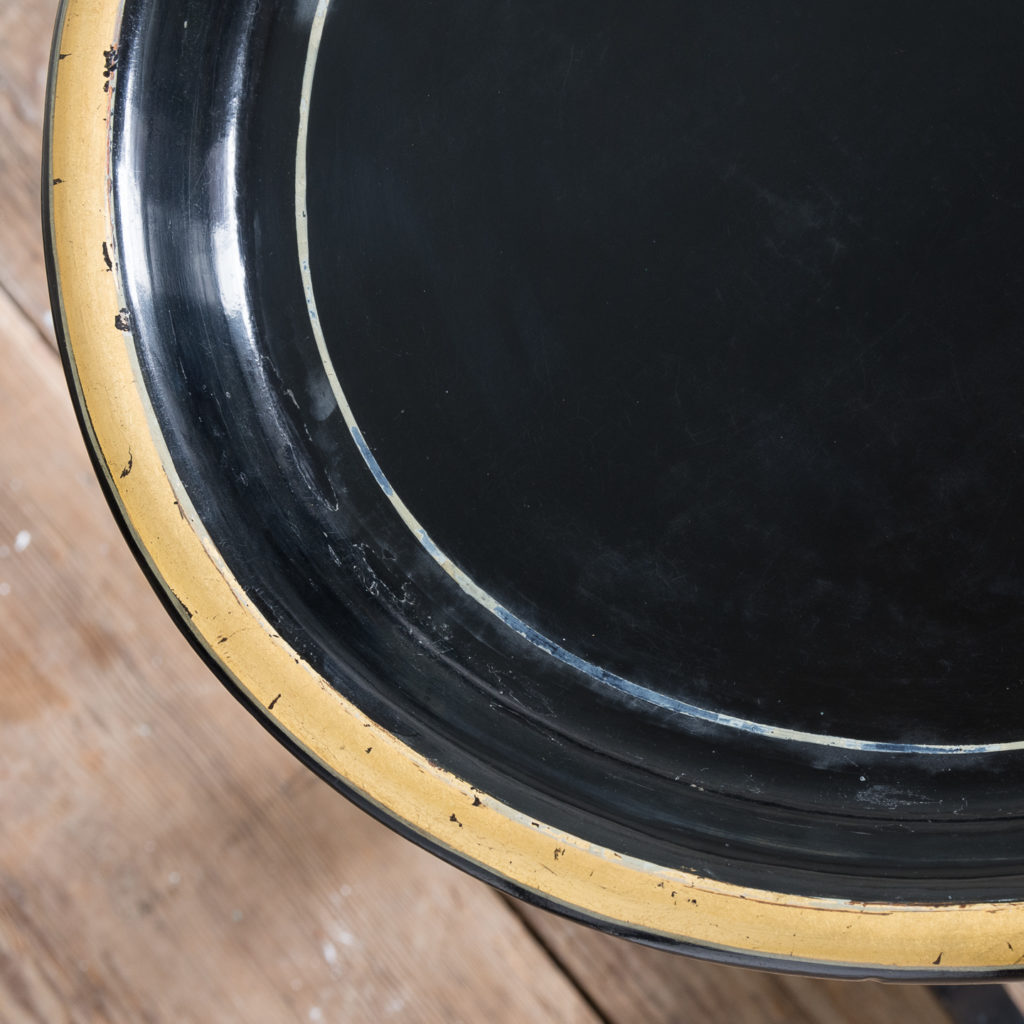 Victorian style ebonised and parcel-gilt tray top table