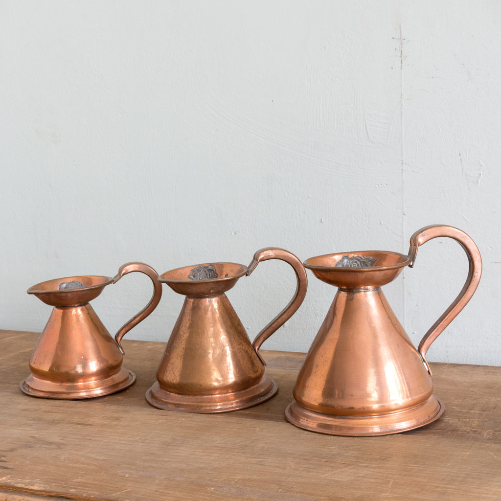 Graduated Victorian copper measuring jugs