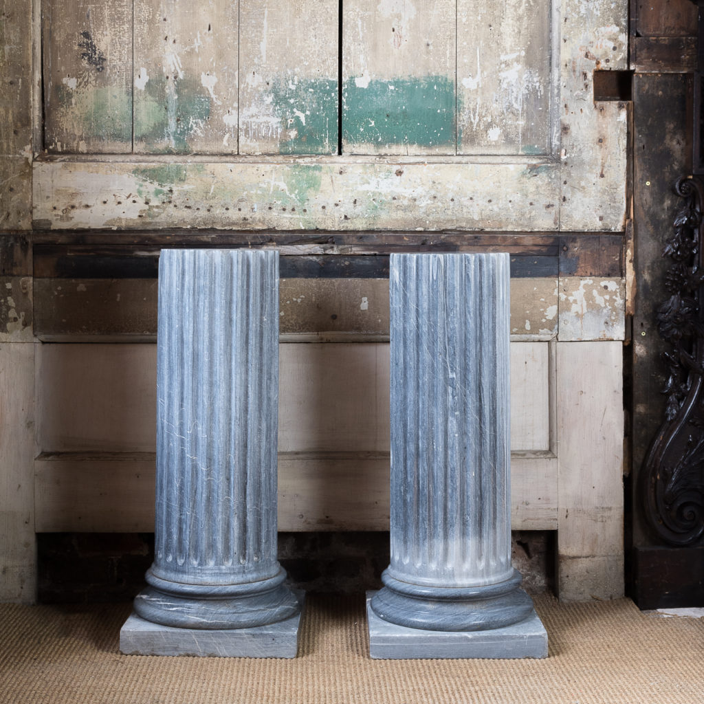 Pair of nineteenth century Bleu Turquin marble pedestals,