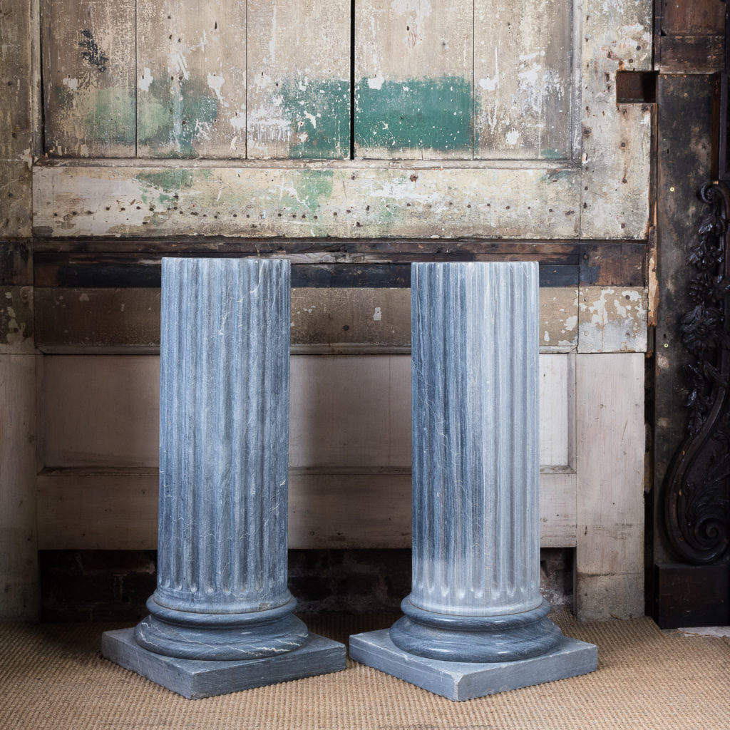 Pair of nineteenth century Bleu Turquin marble pedestals,