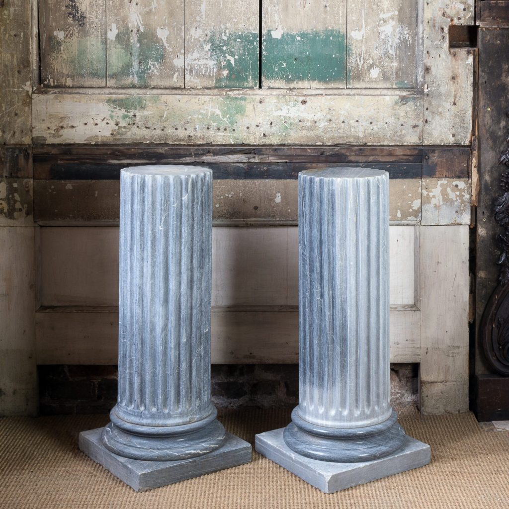 Pair of nineteenth century Bleu Turquin marble pedestals,