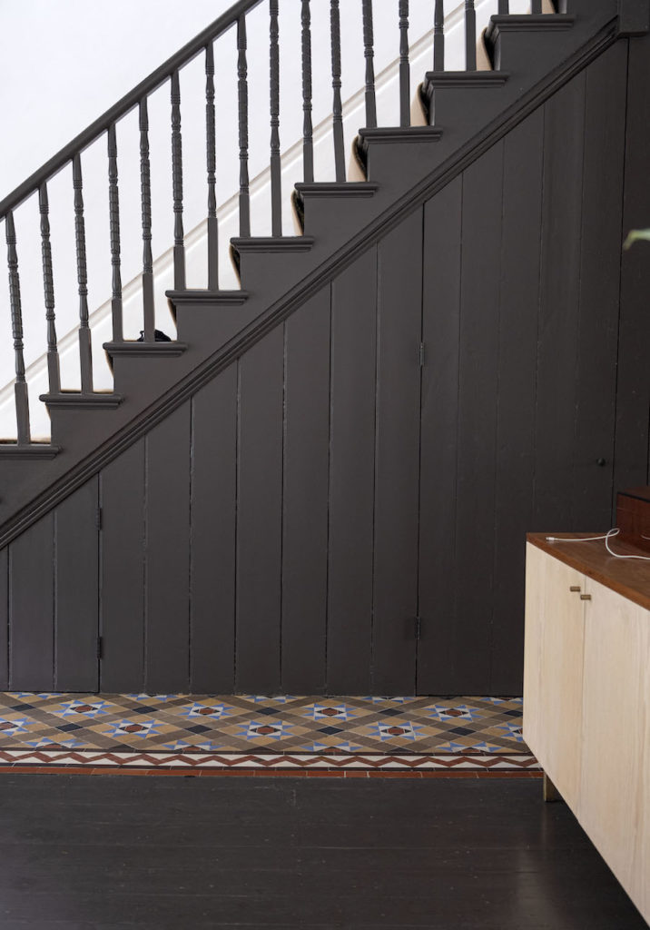 hallway with matchboard pine cladding