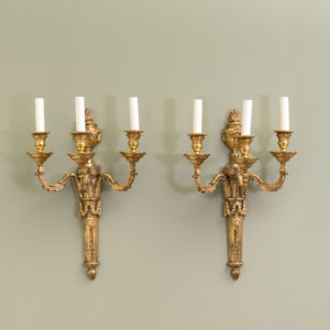 Pair of French three light wall appliques,